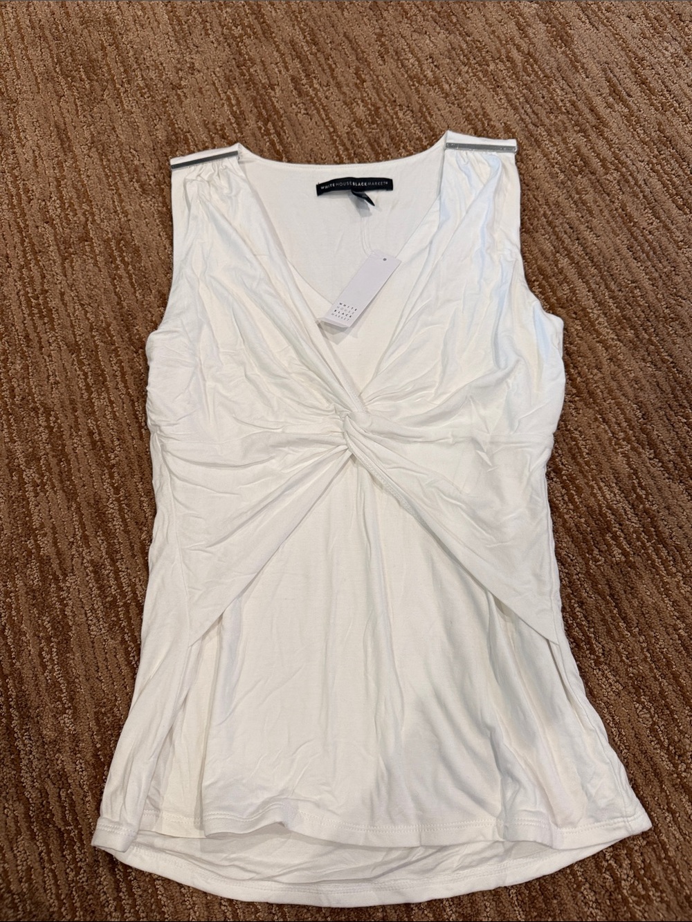 White House Black Market White Knot-Front V-Neck Sleeveless Camisole